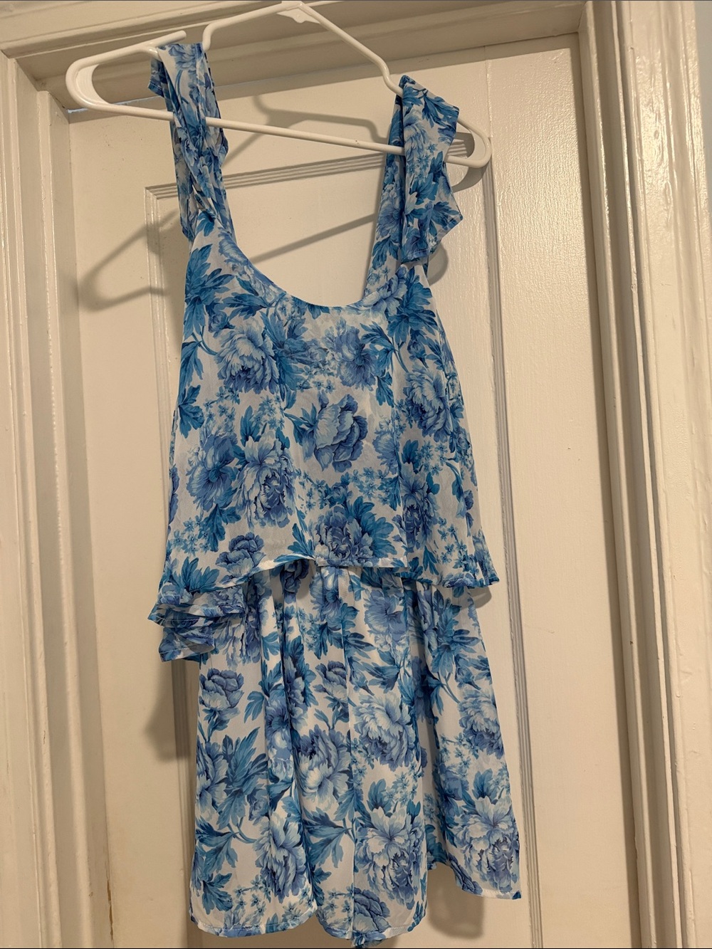 Show me your Mumu blue and white Quinn ruffle romper
